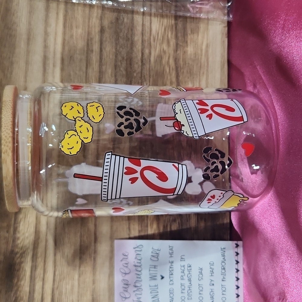 Handmade 16oz Chicken Fast Food Inspired Cup with Bamboo Lid, Metal Straw
